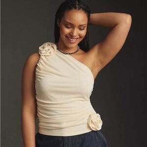 NWT Sunday In Brooklyn Rosette One-Shoulder Ruched Top in Ivory